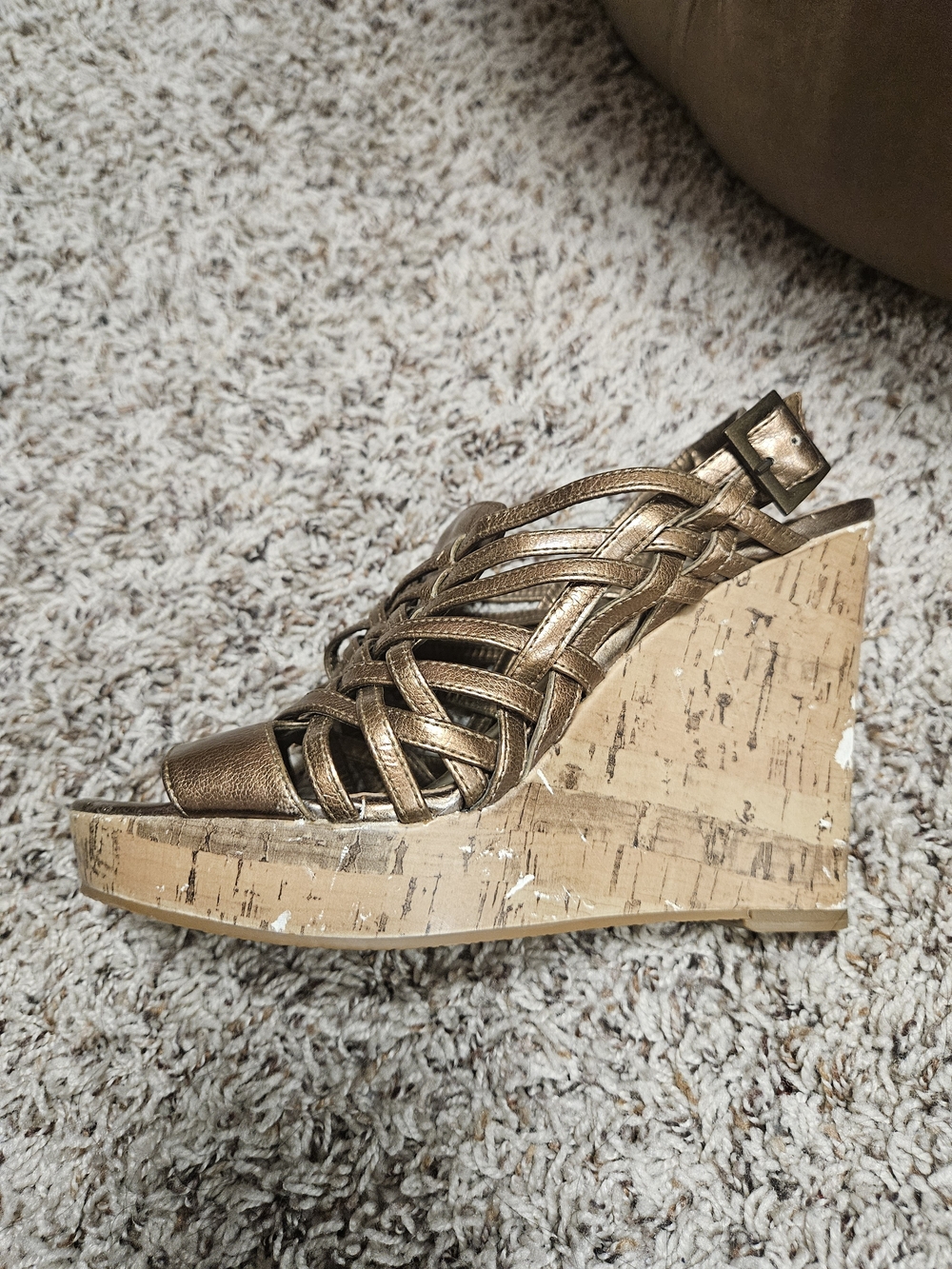 Bronze Woven Cork Wedge Sandals - Women - Picture 7 of 15